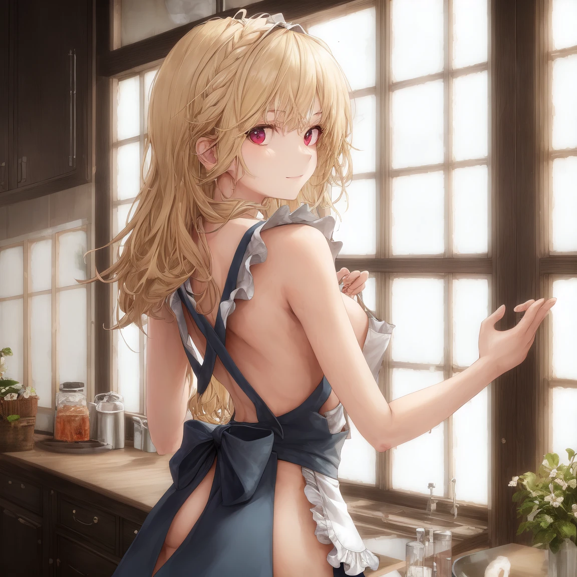 [Holara] Wavy hair Indoor From behind Masterpiece Naked apron [Illustration]